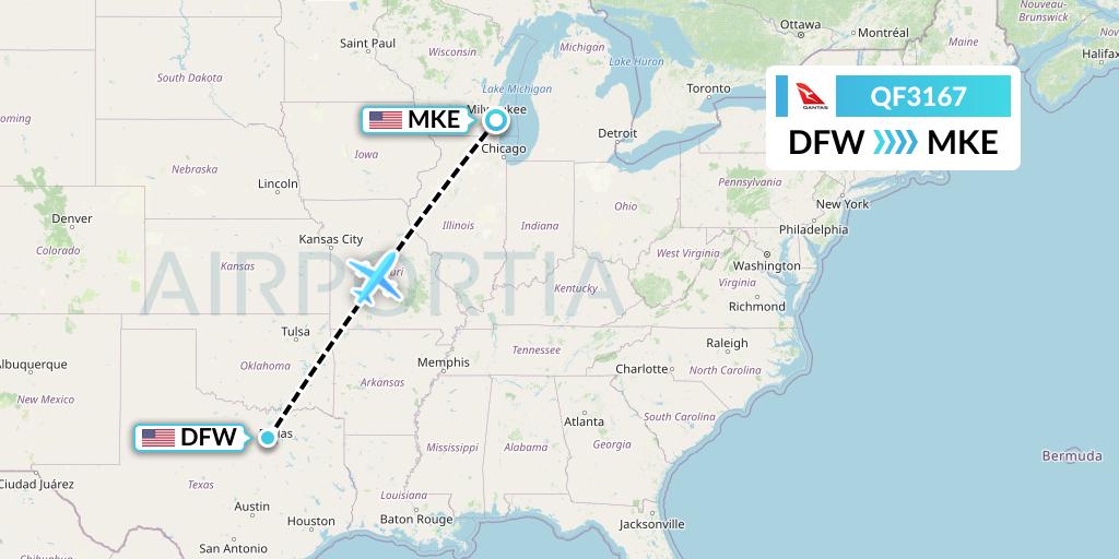 QF3167 Qantas Flight Map: Dallas to Milwaukee