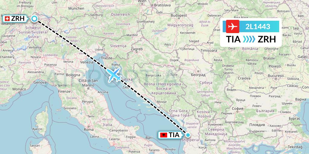 2L1443 Helvetic Airways Flight Map: Tirana to Zurich