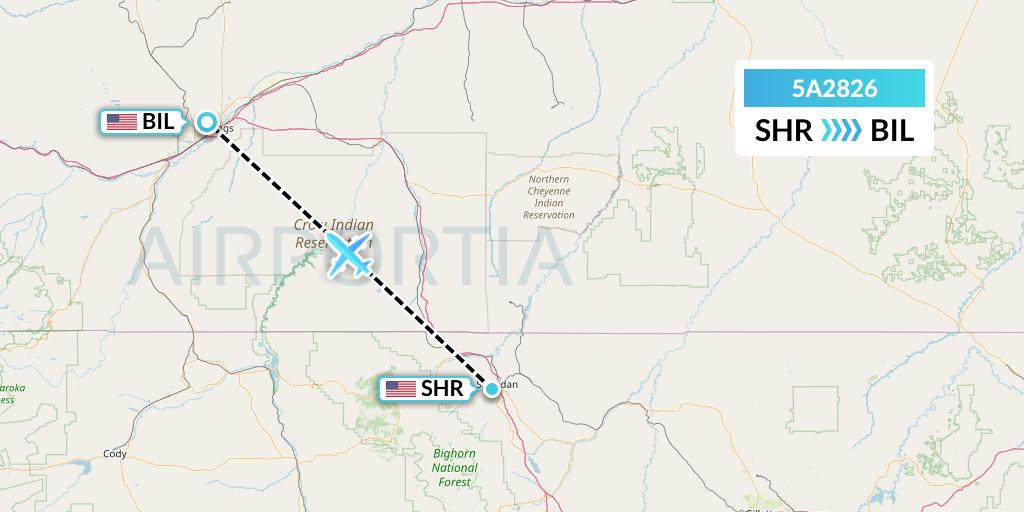 5A2826 Alpine Air Express Flight Map: Sheridan to Billings