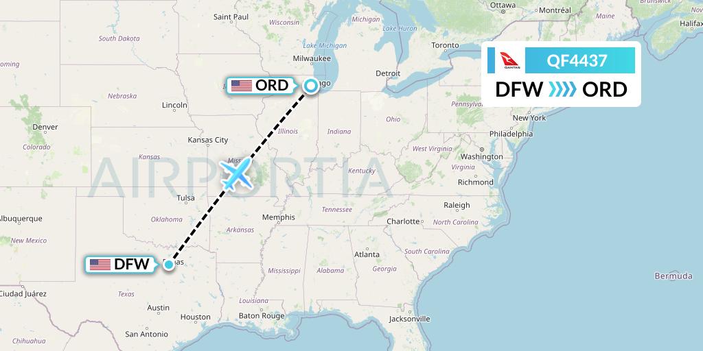 QF4437 Qantas Flight Map: Dallas to Chicago