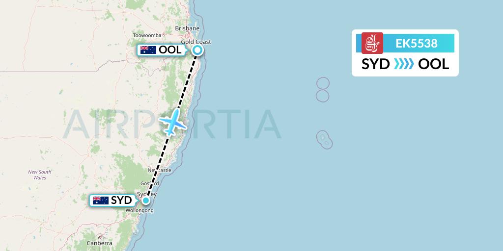 EK5538 Emirates Flight Map: Sydney to Gold Coast