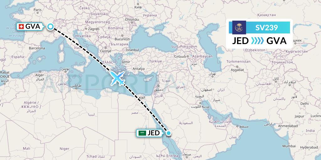 SV239 Saudi Arabian Airlines Flight Map: Jeddah to Geneva