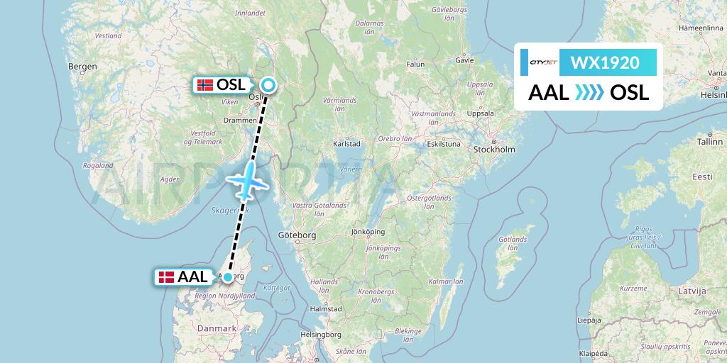 WX1920 Cityjet Flight Map: Aalborg to Oslo