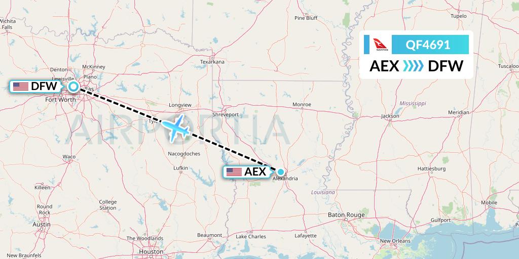 QF4691 Qantas Flight Map: Alexandria to Dallas