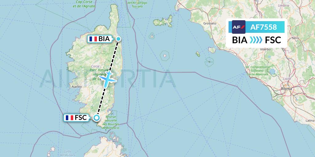 AF7558 Air France Flight Map: Bastia to Figari