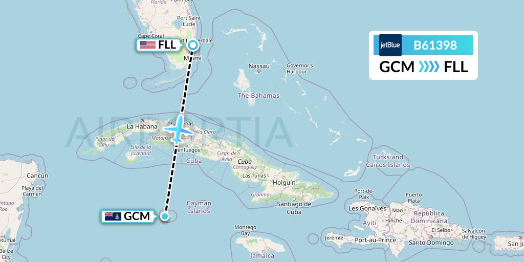 B61398 JetBlue Airways Flight Map: George Town to Fort Lauderdale