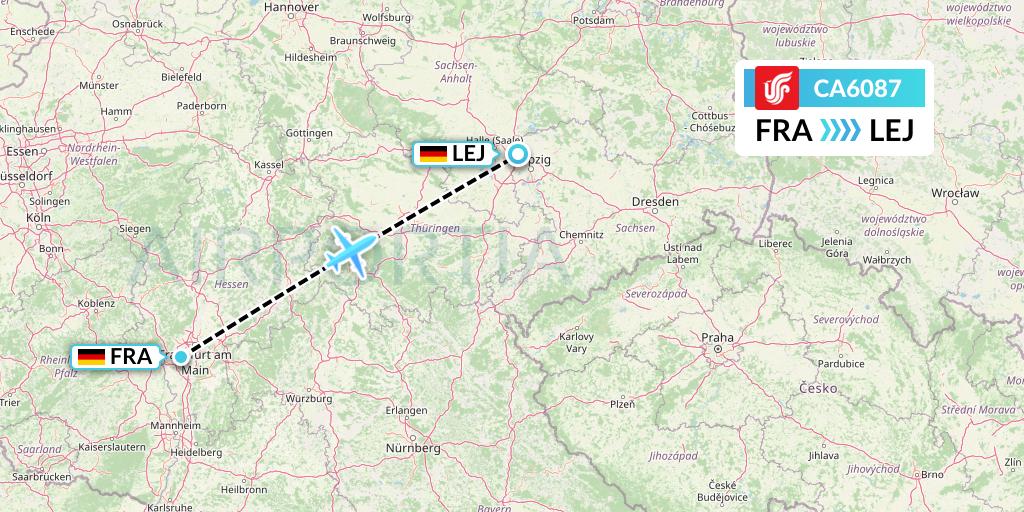CA6087 Air China Flight Map: Frankfurt to Leipzig