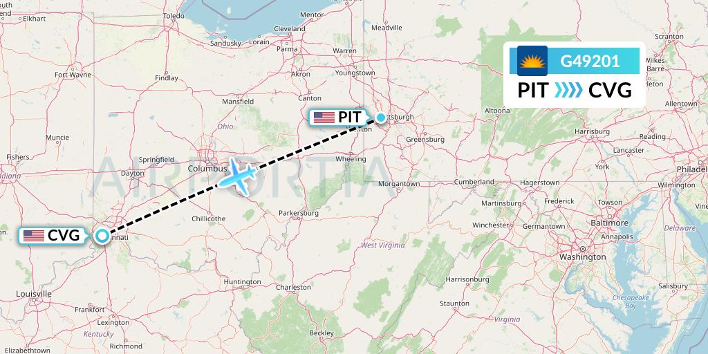G49201 Allegiant Air Flight Map: Pittsburgh to Cincinnati