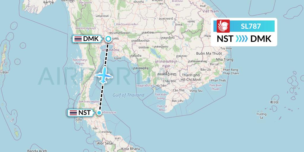 SL787 Thai Lion Air Flight Map: Nakhon Si Thammarat to Bangkok