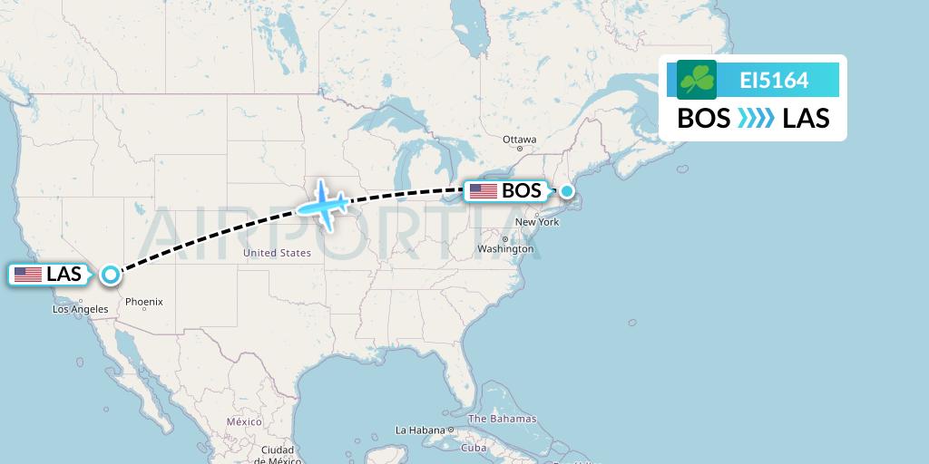 EI5164 Aer Lingus Flight Map: Boston to Las Vegas