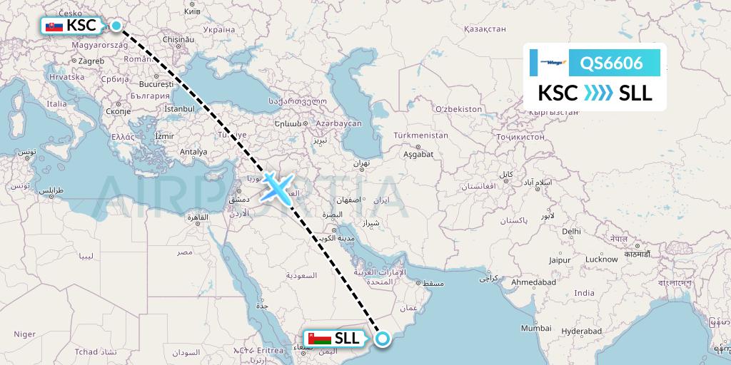 QS6606 Smartwings Flight Map: Kosice to Salalah