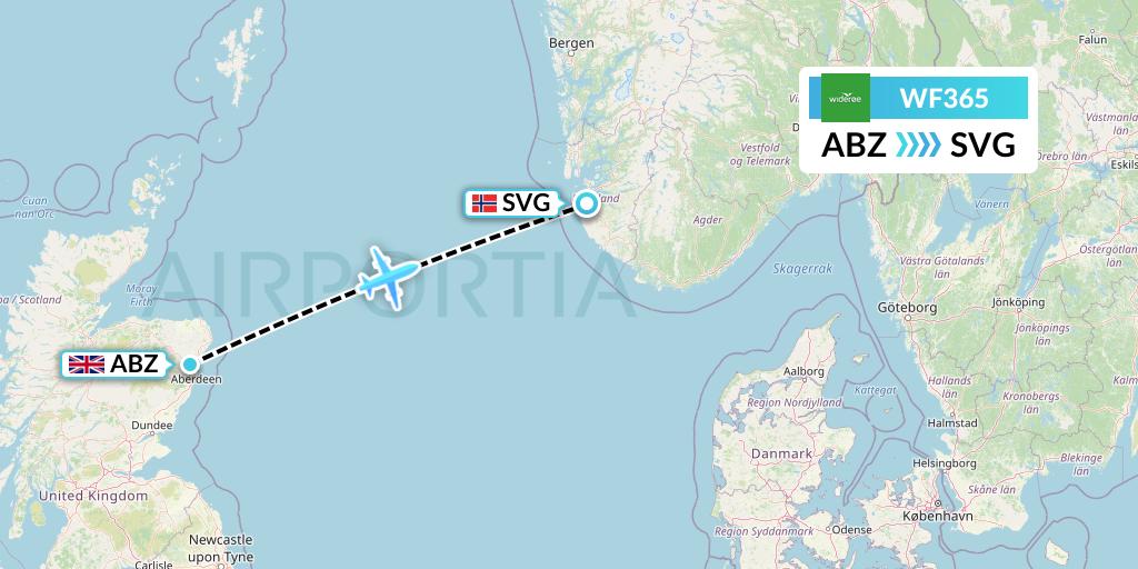 WF365 Wideroe Flight Map: Aberdeen to Stavanger
