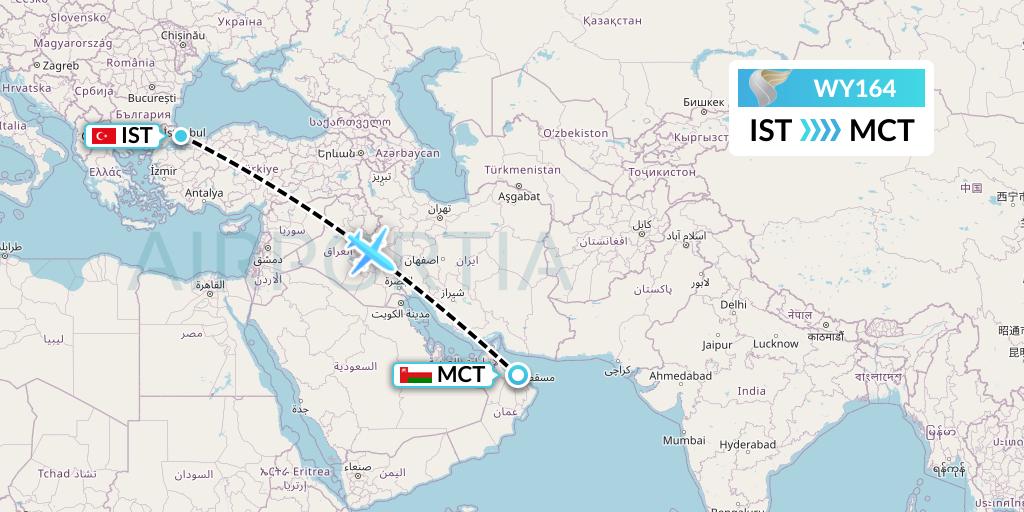 WY164 Flight Status Oman Air Istanbul to Muscat (OMA164)