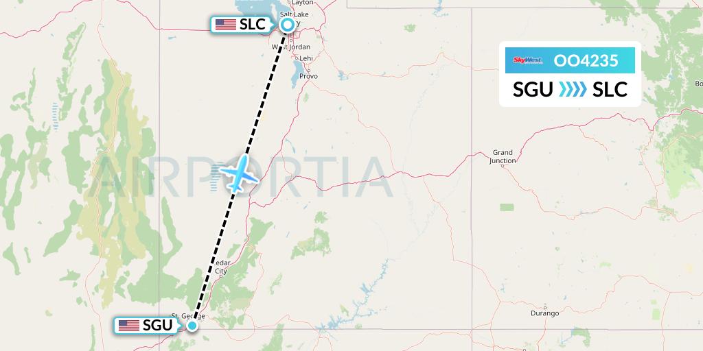 OO4235 SkyWest Airlines Flight Map: St. George to Salt Lake City