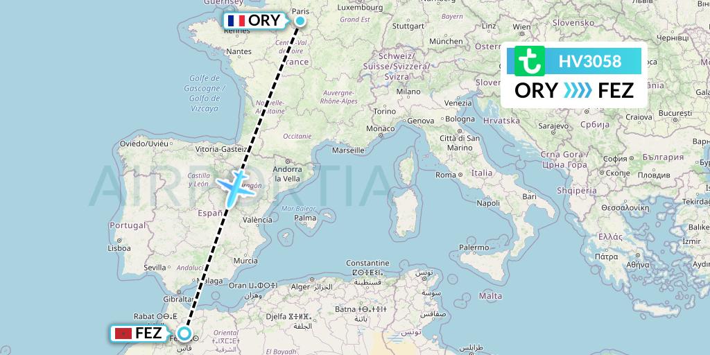 HV3058 Transavia Flight Map: Paris to Fes