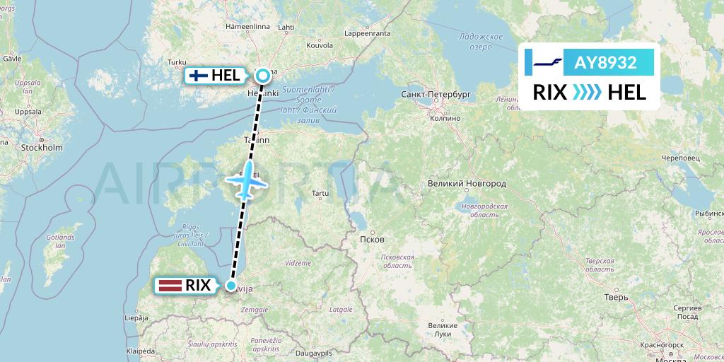 AY8932 Finnair Flight Map: Riga to Helsinki
