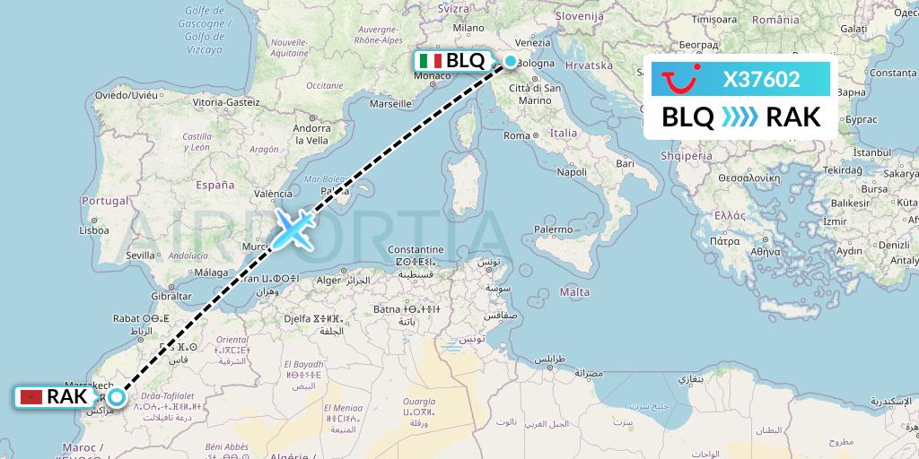 X37602 TUI fly Germany Flight Map: Bologna to Marrakesh 