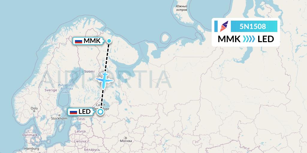 5N1508 Nordavia Flight Map: Murmansk to St. Petersburg