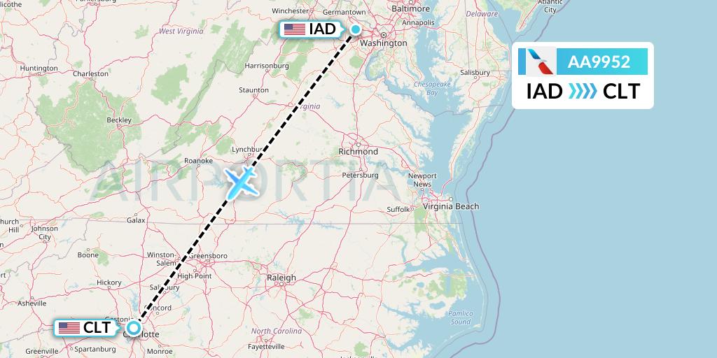AA9952 American Airlines Flight Map: Washington to Charlotte