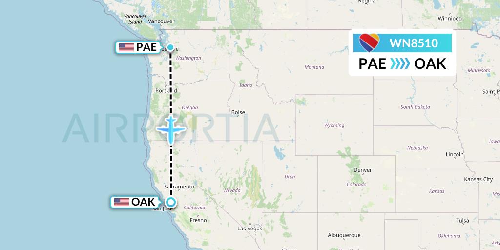WN8510 Southwest Airlines Flight Map: Everett to Oakland