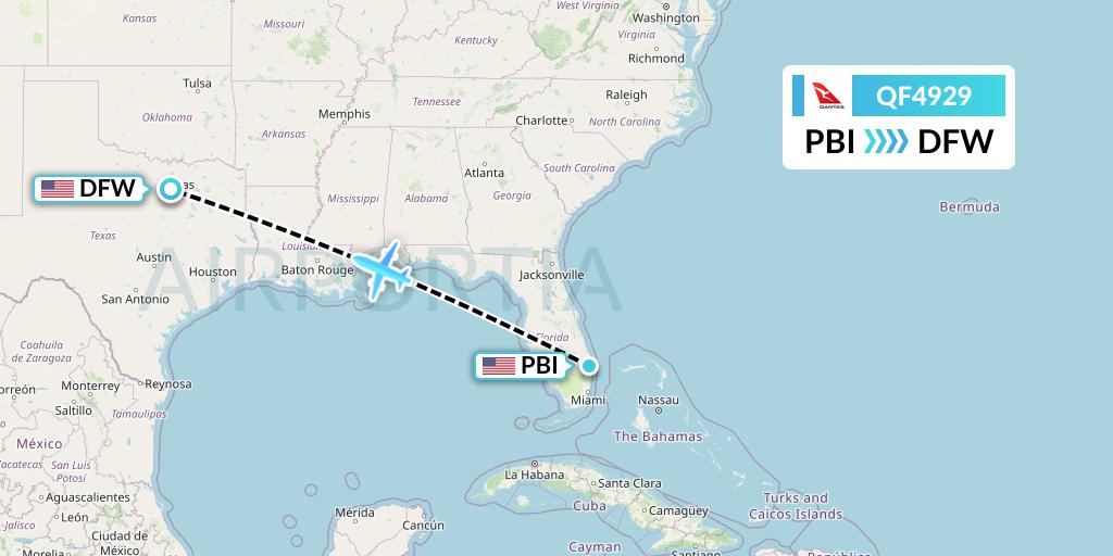 QF4929 Qantas Flight Map: West Palm Beach to Dallas