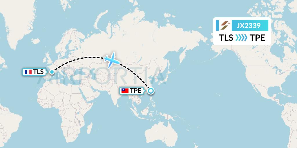 JX2339 Starlux Airlines Flight Map: Toulouse to Taipei