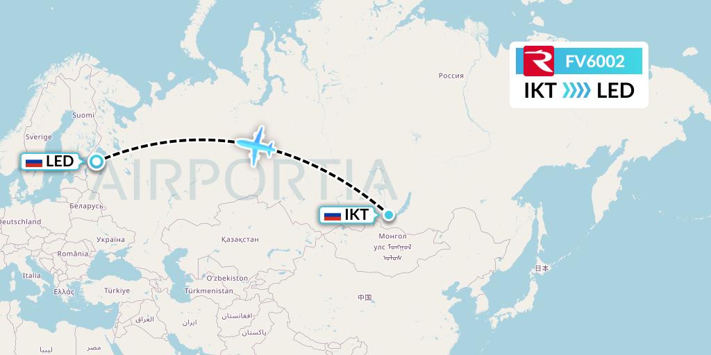 FV6002 Rossiya Flight Map: Irkutsk to St. Petersburg