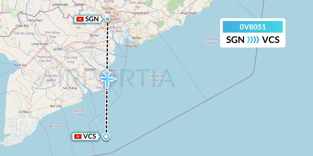 0V8051 Vietnam Air Services Company Flight Map: Ho Chi Minh City to Con Dao
