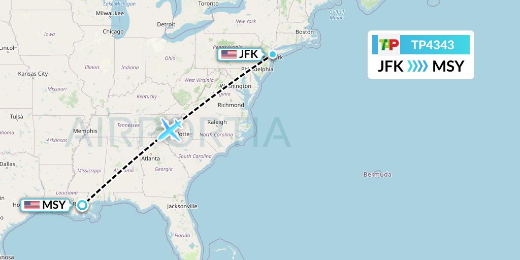 TP4343 TAP Portugal Flight Map: New York to New Orleans