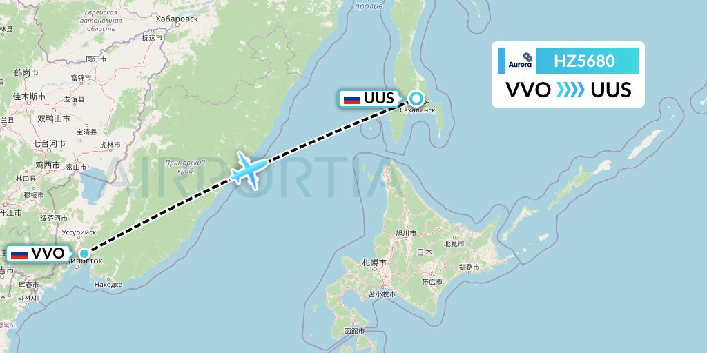 HZ5680 Aurora Flight Map: Vladivostok to Yuzhno-Sakhalinsk