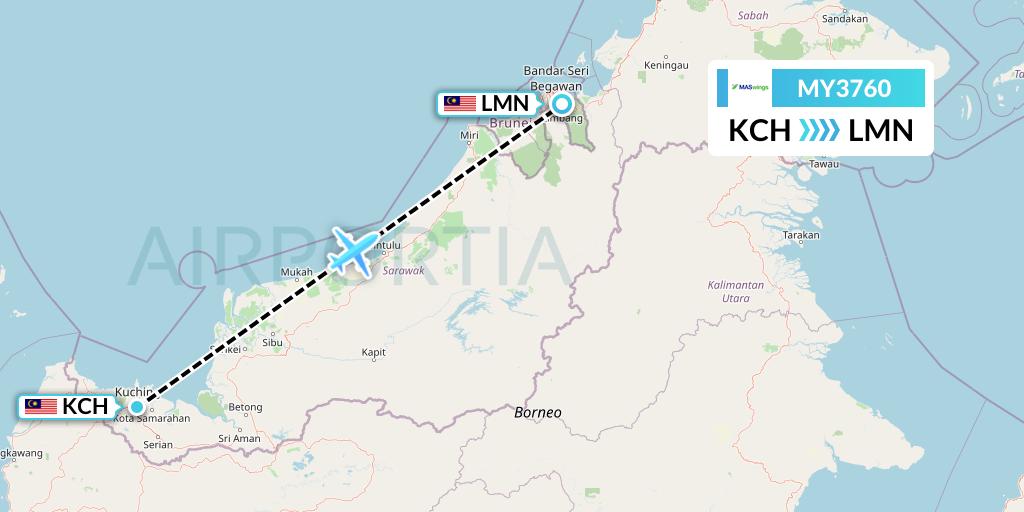 MY3760 MASwings Flight Map: Kuching to Limbang