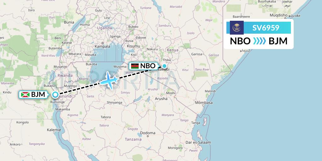 SV6959 Saudi Arabian Airlines Flight Map: Nairobi to Bujumbura