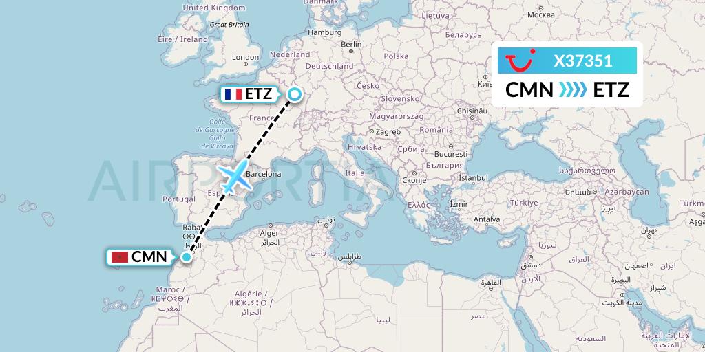 X37351 TUI fly Germany Flight Map: Casablanca to Metz-Nancy