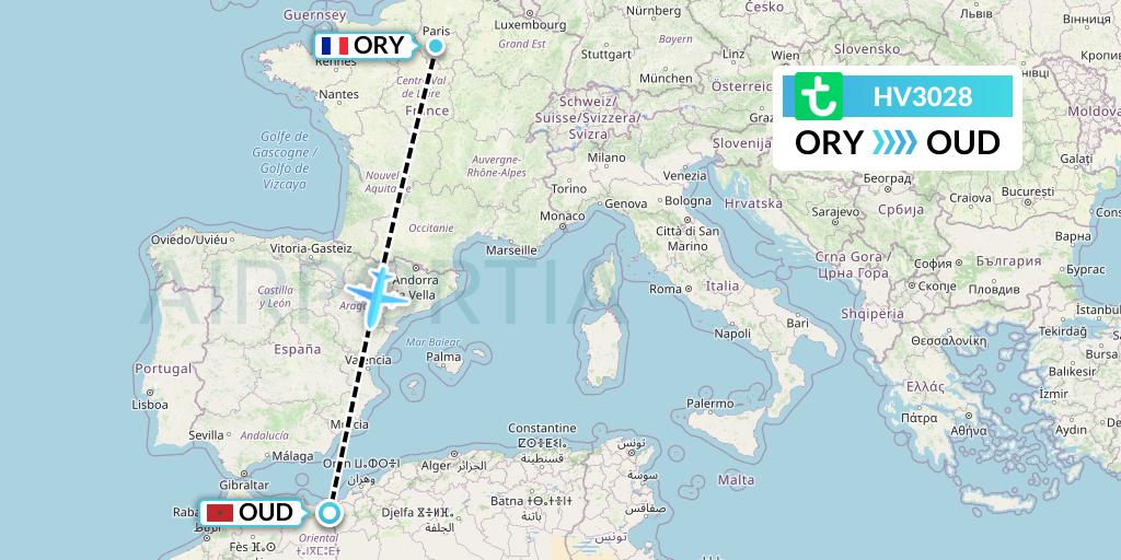 HV3028 Transavia Flight Map: Paris to Oujda
