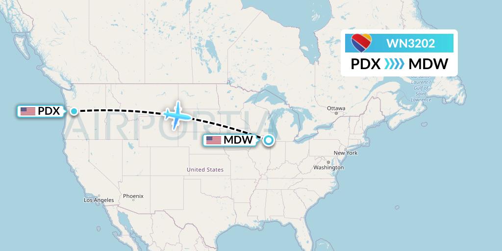 WN3202 Southwest Airlines Flight Map: Portland to Chicago