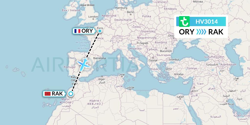 HV3014 Transavia Flight Map: Paris to Marrakesh 