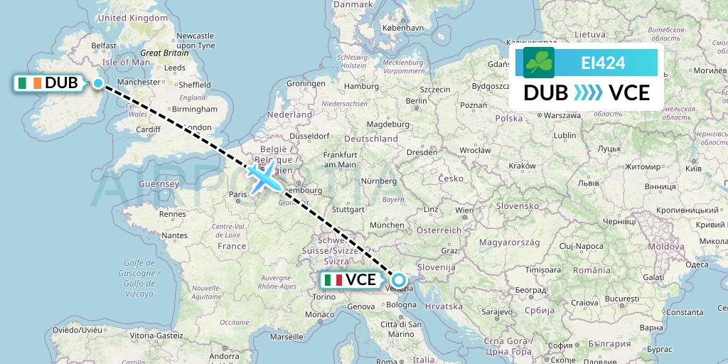 EI424 Aer Lingus Flight Map: Dublin to Venice
