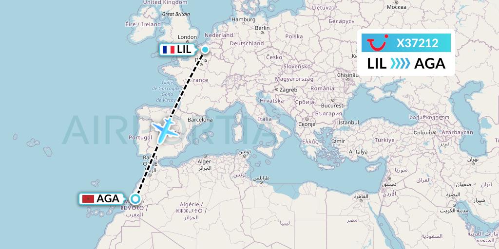 X37212 TUI fly Germany Flight Map: Lille to Agadir