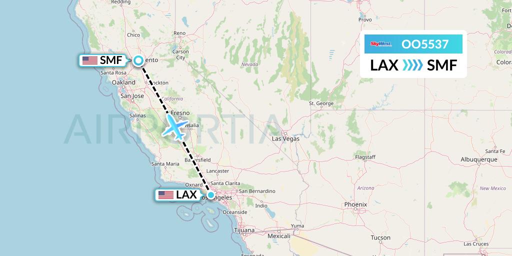 OO5537 SkyWest Airlines Flight Map: Los Angeles to Sacramento