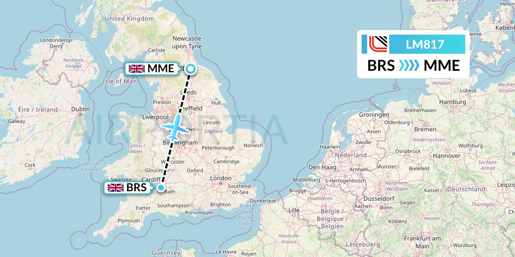 LM817 Loganair Flight Map: Bristol to Darlington