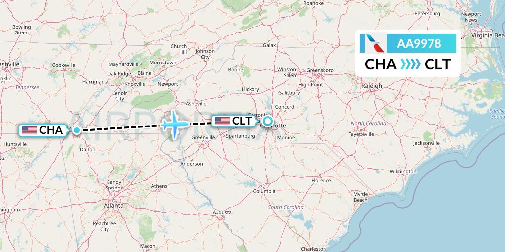 AA9978 American Airlines Flight Map: Chattanooga to Charlotte