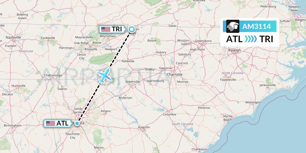AM3114 Aeromexico Flight Map: Atlanta to Blountville