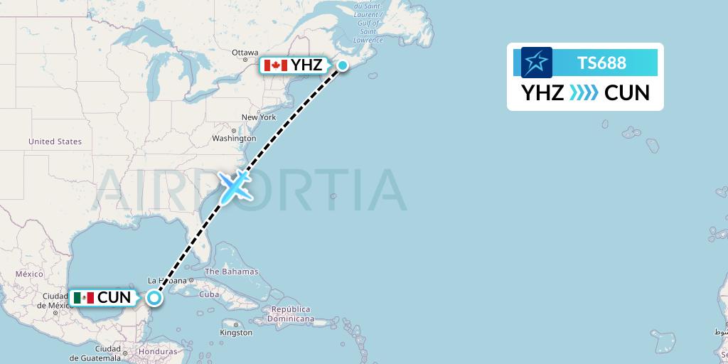 TS688 Air Transat Flight Map: Halifax to Cancun