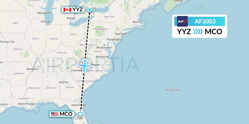 AF3003 Air France Flight Map: Toronto to Orlando