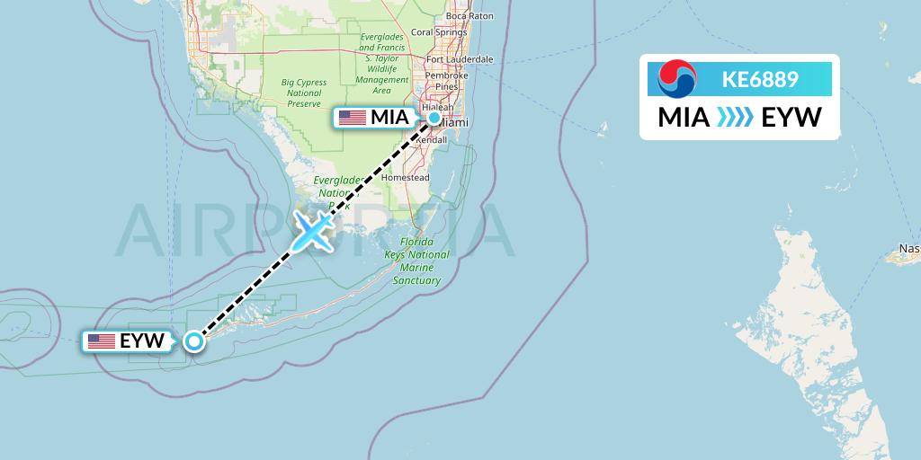KE6889 Korean Air Flight Map: Miami to Key West