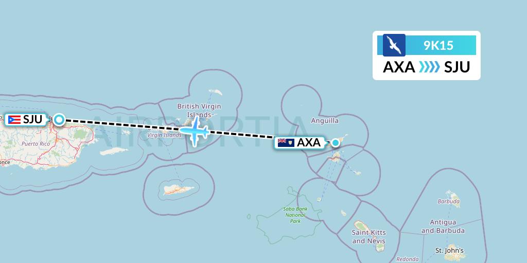9K15 Cape Air Flight Map: The Valley to San Juan