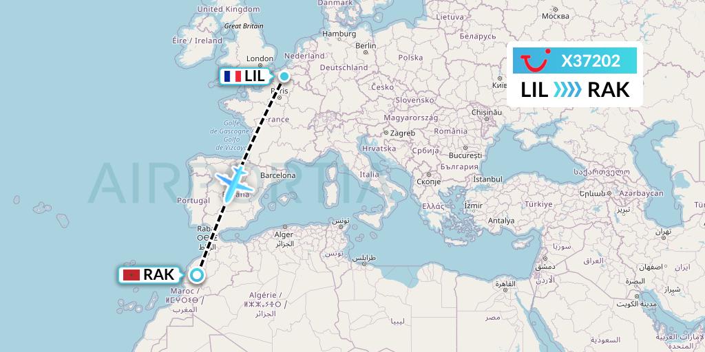X37202 TUI fly Germany Flight Map: Lille to Marrakesh 