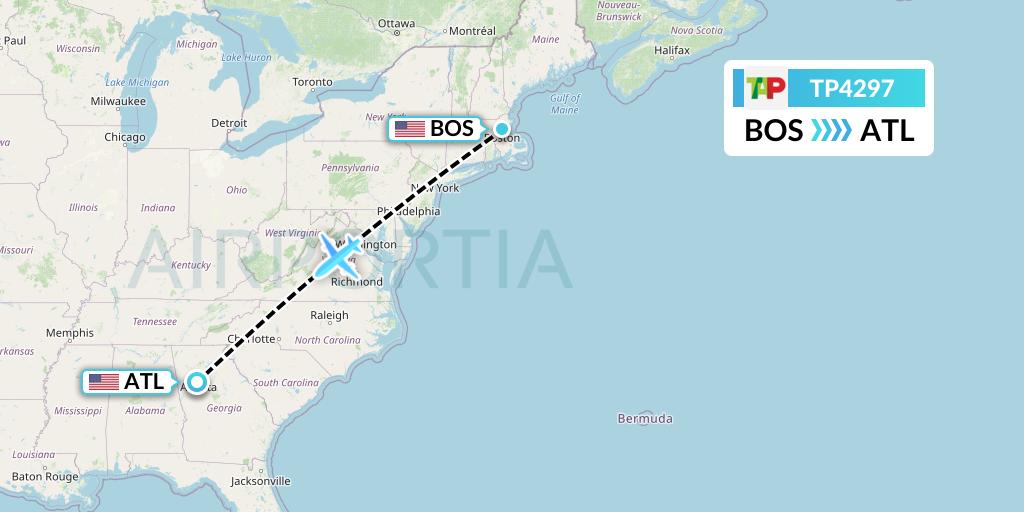 TP4297 TAP Portugal Flight Map: Boston to Atlanta