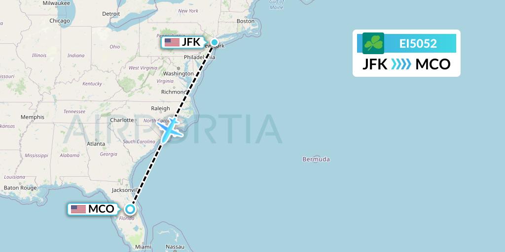 EI5052 Aer Lingus Flight Map: New York to Orlando
