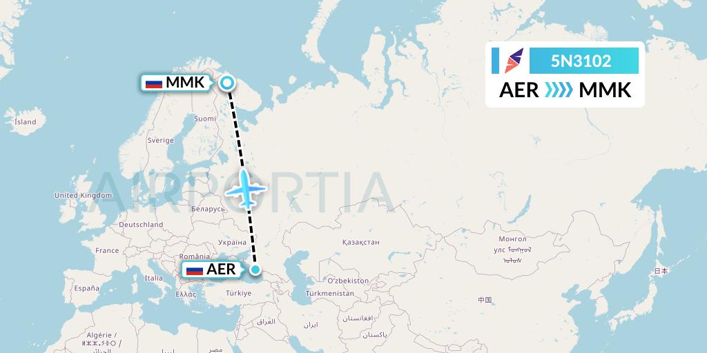 5N3102 Nordavia Flight Map: Sochi to Murmansk